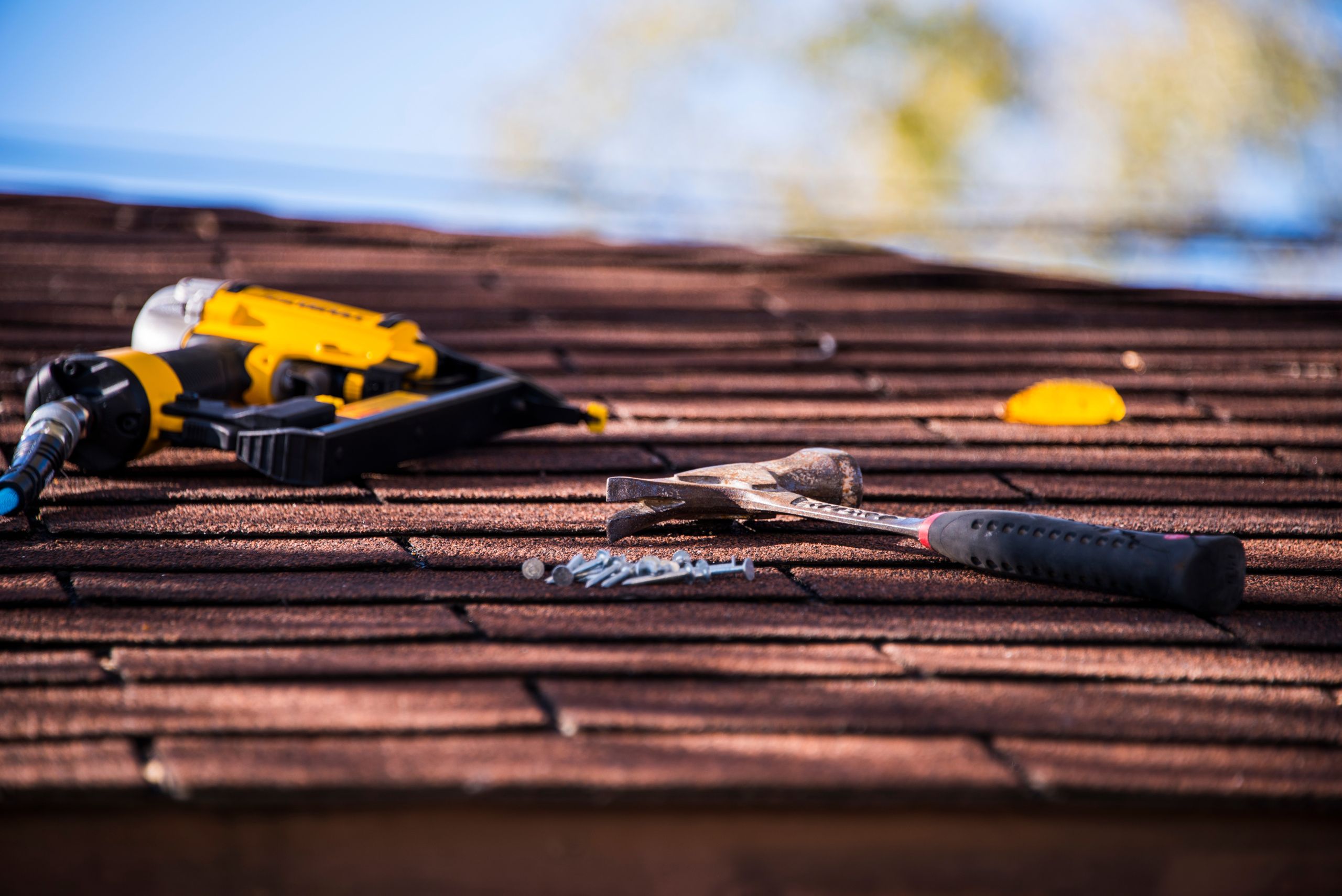 Tools on roof of house